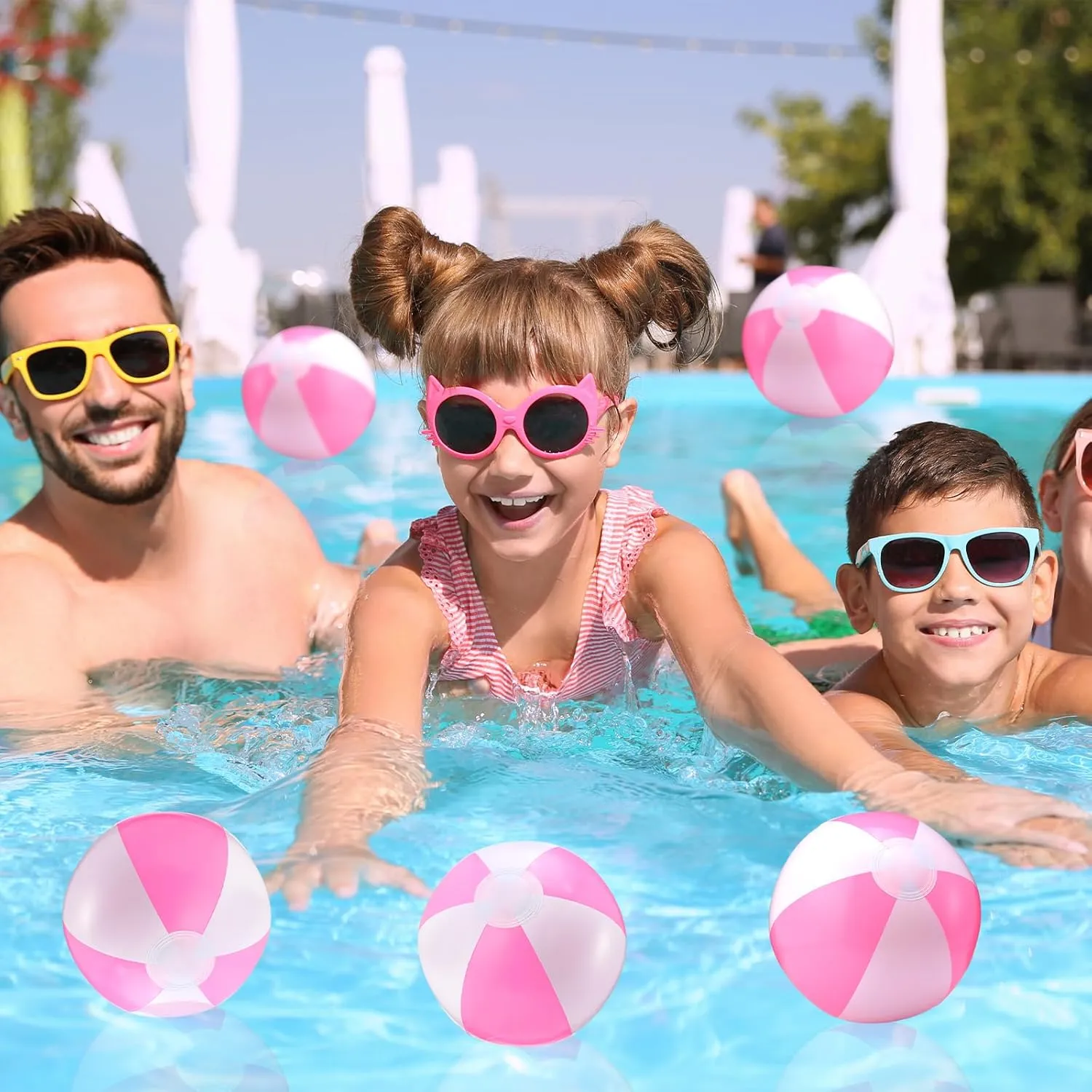 Beach Ball Round Pool PVC Balls Bulk Pool Party Favors Blow up Game Summer Toys for court Swimming Hawaiian Tropical Theme Party Supplies 24 Pieces Pink and White Inflatable 