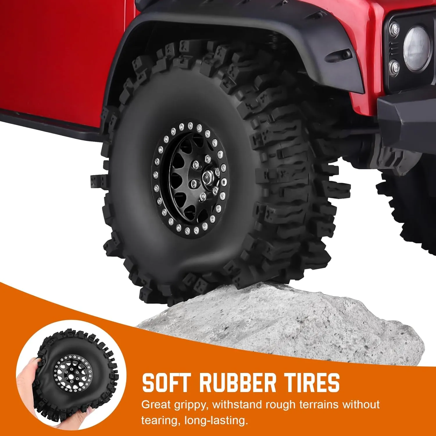 Beadlock Wheels Aluminum 1.9 Beadlocks for FCX10 TRX4 Axial SCX10 definition combat disguise II UTB18 Capra Redcat Gen8 Gen7 VS4-10 1/10 RC Crawler Car (Color C) 120mm 4.72'' Tall 1.9 Mud Slingers Tires Good Grip and 1.9 