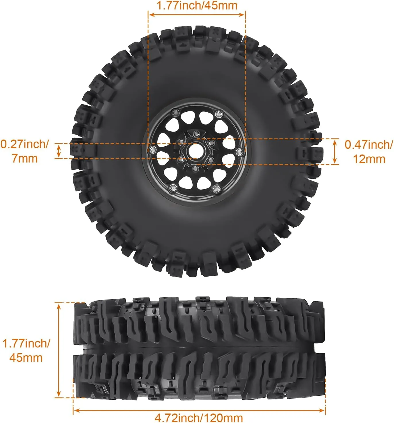 Beadlock Wheels Aluminum 1.9 Beadlocks for FCX10 TRX4 Axial SCX10 definition combat disguise II UTB18 Capra Redcat Gen8 Gen7 VS4-10 1/10 RC Crawler Car (Color C) 120mm 4.72'' Tall 1.9 Mud Slingers Tires Good Grip and 1.9 