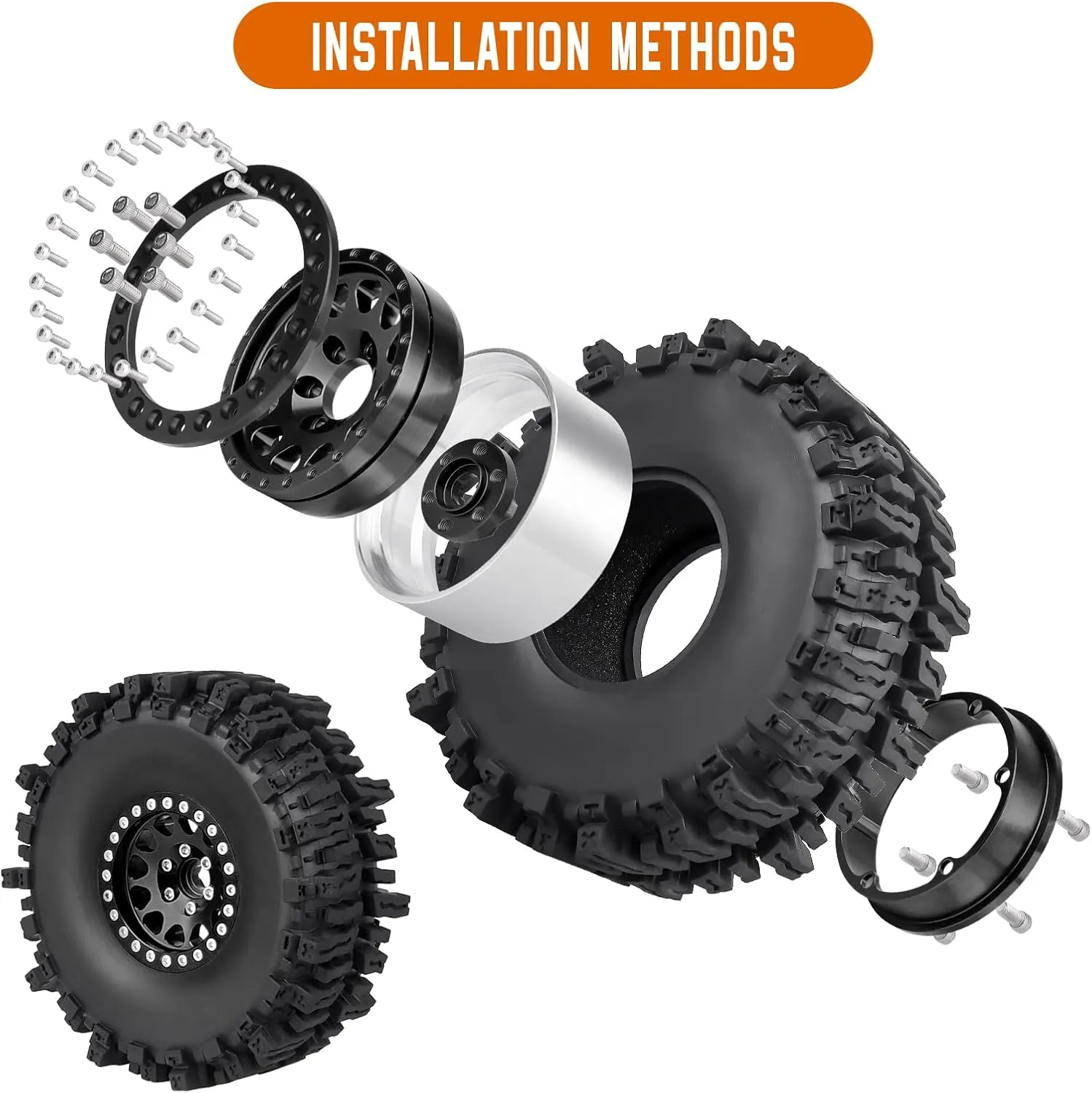 Beadlock Wheels Aluminum 1.9 Beadlocks for FCX10 TRX4 Axial SCX10 definition combat disguise II UTB18 Capra Redcat Gen8 Gen7 VS4-10 1/10 RC Crawler Car (Color C) 120mm 4.72'' Tall 1.9 Mud Slingers Tires Good Grip and 1.9 