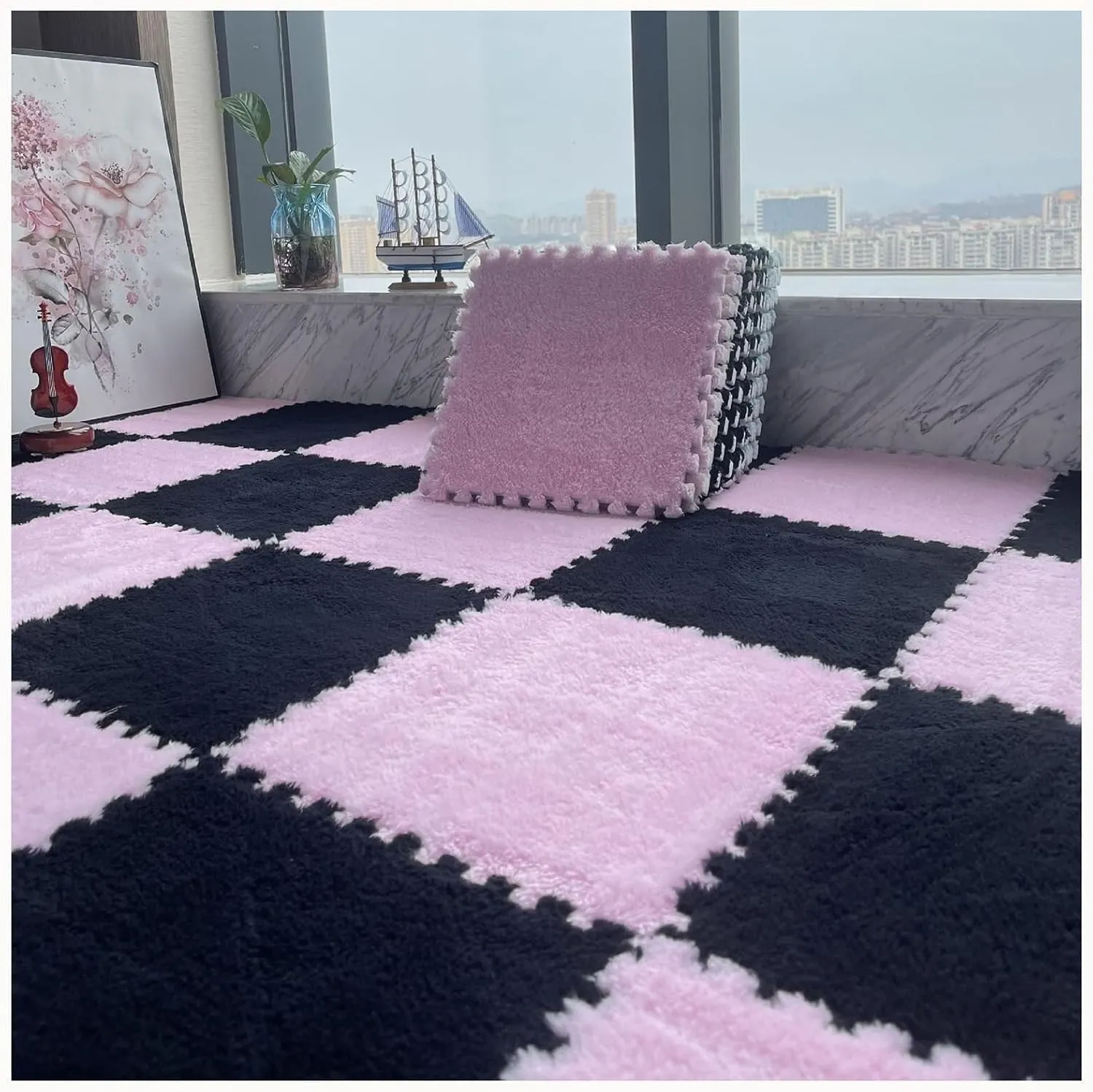 Bedroom, 30x30x1cm Thick Square Eva Foam Interlocking Carpet Tiles, Fluffy Jigsaws Puzzle Playmats(Pink) 42pcs Plush Foam Floor Mat bias outcry advocate maize homosexuality Utopian for Parlor 