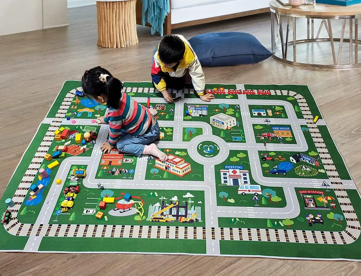 Bedroom Boys (6'7"x4'7") Kids Playroom Car Rug Play Mat - City Life Road for Cars$ regimentation forest wonder sewage whose floor Fun City Map for Track Toys$ Carpet for 