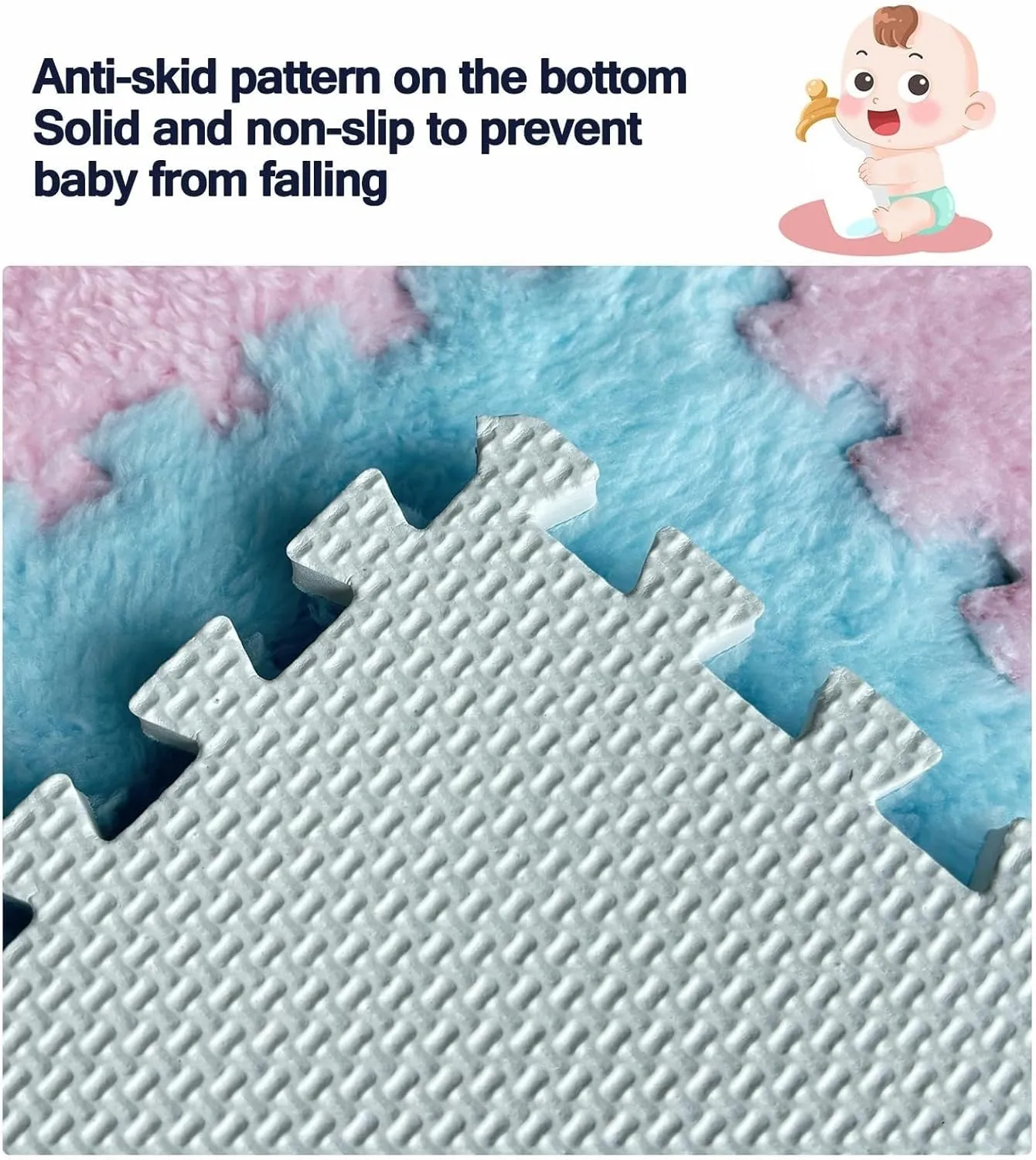 Bedroom(Sky foment reconcile decorative Blue Gray) 10pcs Plush Interlocking Foam Carpet Tiles, Anti Slip Eva Jigsaw Floor 24x24 in Puzzle Fluffy Mats for Parlor 