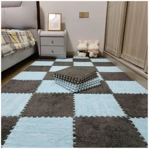 Bedroom(Sky foment reconcile decorative Blue Gray) 10pcs Plush Interlocking Foam Carpet Tiles, Anti Slip Eva Jigsaw Floor 24x24 in Puzzle Fluffy Mats for Parlor 