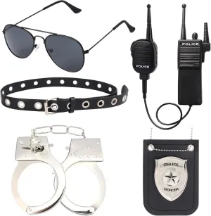 Belt Shades Walkie Talkie Kyson 5 Pcs Police Officer Costume impersonal Accessories Cop Dress Up Halloween Theme Party Handcuff Badge 