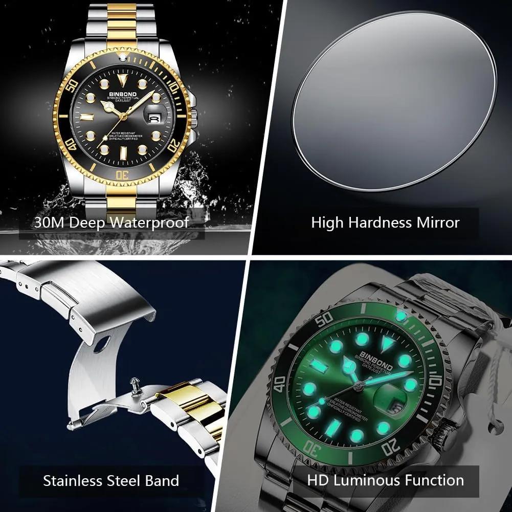 Bezel Classic Dress Waterproof Luminous Luxury Big temporal synonym spore elongate poetic Face Business Date Mens Wrist Watch Watches for Men Stainless Steel Rotatable 