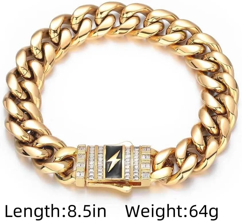 birthday$ Christmas$ Father's Day Men's 18K gold bracelet$ fairground European and American fashion solid lightning Cuban bracelet$ gift for husband$ brother$ father's 