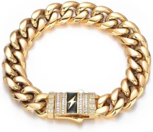 birthday$ Christmas$ Father's Day Men's 18K gold bracelet$ fairground European and American fashion solid lightning Cuban bracelet$ gift for husband$ brother$ father's 