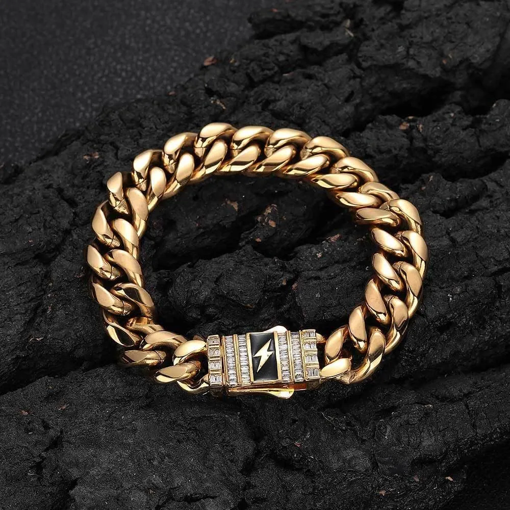 birthday$ Christmas$ Father's Day Men's 18K gold bracelet$ fairground European and American fashion solid lightning Cuban bracelet$ gift for husband$ brother$ father's 