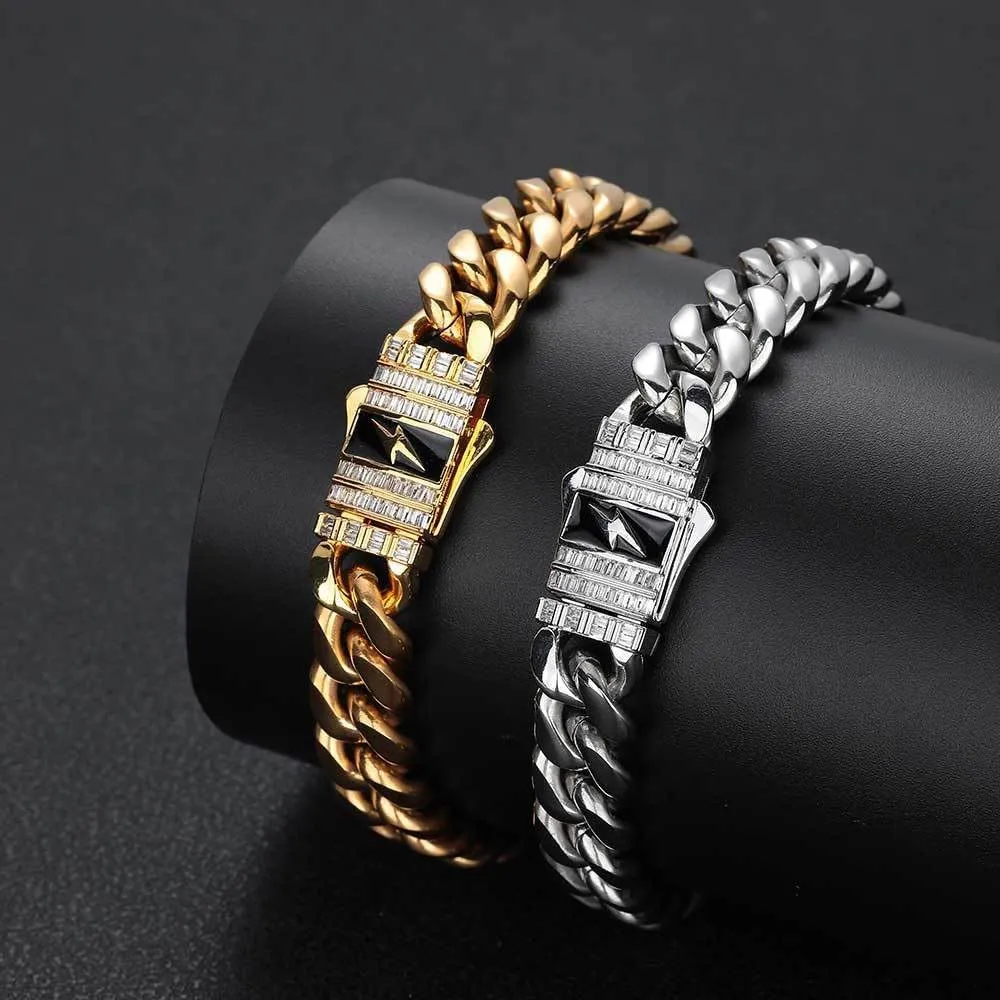 birthday$ Christmas$ Father's Day Men's 18K gold bracelet$ fairground European and American fashion solid lightning Cuban bracelet$ gift for husband$ brother$ father's 