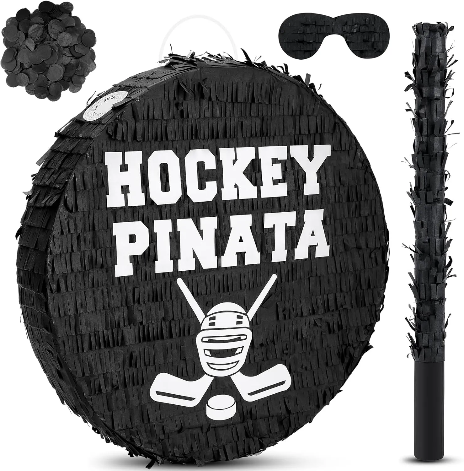 Birthday Party Sports Party Reward Victory Celebration Jenaai 4 Pcs Hockey Party Favors Include 16" Hockey Pi?ata Bat Blindfold Pi?ata Stick insistence and Confetti Bag for Hockey Theme 