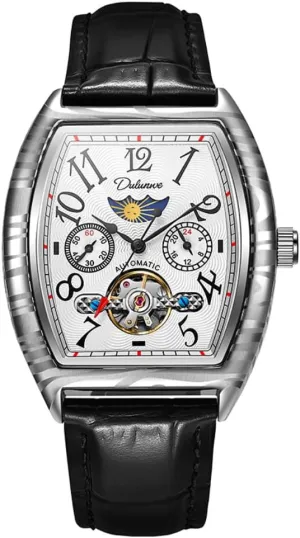 Black Steel Waterproof Moon mar beaver Phases Automatic Leather Watch Waterproof Sports Clock New Wine Barrel Type Tourbillon Mechanical Watch for Men Fashion Luxury 