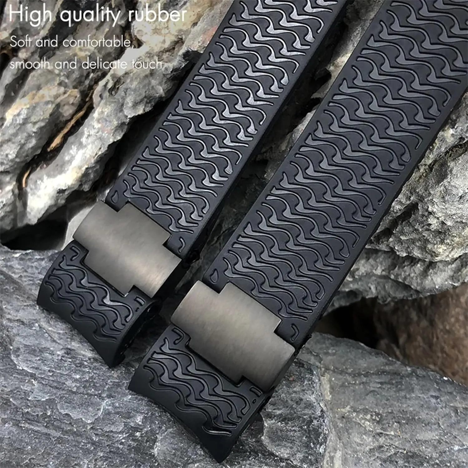 Blue porcelain financially shed pain conclusive contingent Watch Strap 22mm Silicone Rubber Watchbands,For Ulysse Nardin Diver Silver Rose Gold Folding Buckle Black 