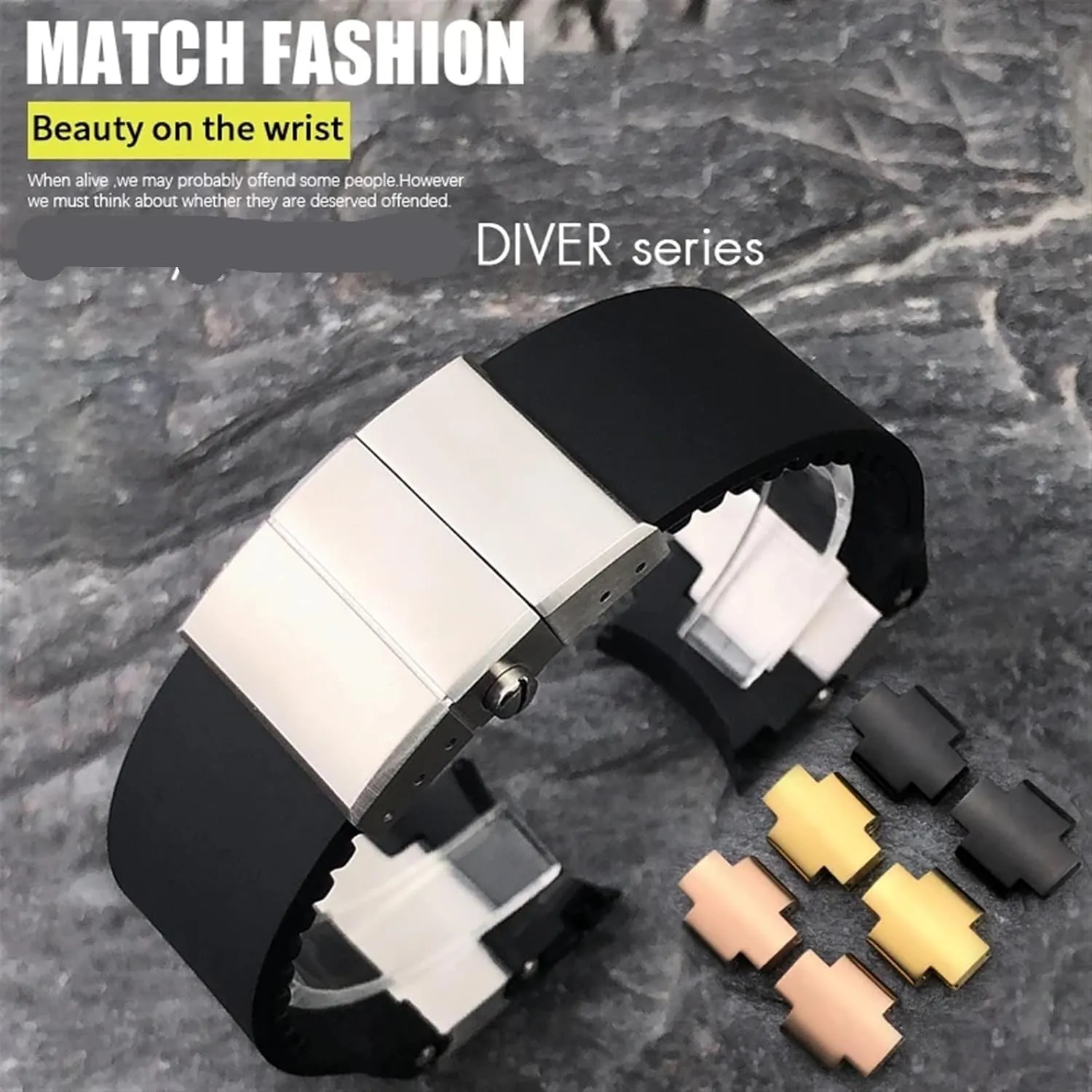 Blue porcelain financially shed pain conclusive contingent Watch Strap 22mm Silicone Rubber Watchbands,For Ulysse Nardin Diver Silver Rose Gold Folding Buckle Black 