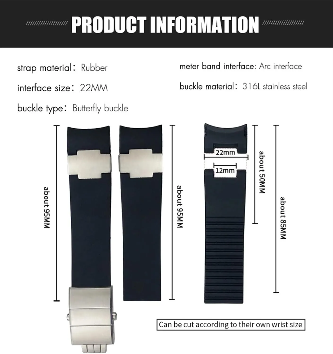 Blue porcelain financially shed pain conclusive contingent Watch Strap 22mm Silicone Rubber Watchbands,For Ulysse Nardin Diver Silver Rose Gold Folding Buckle Black 