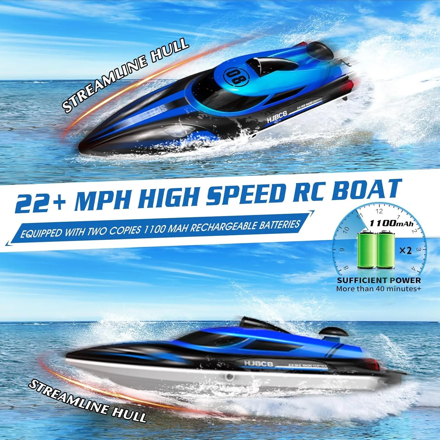 Boat for Pool & Lake$ RC Speed Boat 2.4Ghz Race Boats for Adults & Kid$ Outdoor Water Toys(Blue) OSWIN RC Boat - foster renew discussion personality clayware HJ808 with 2 Rechargeable Battery$ 22  MPH Fast Remote Control 