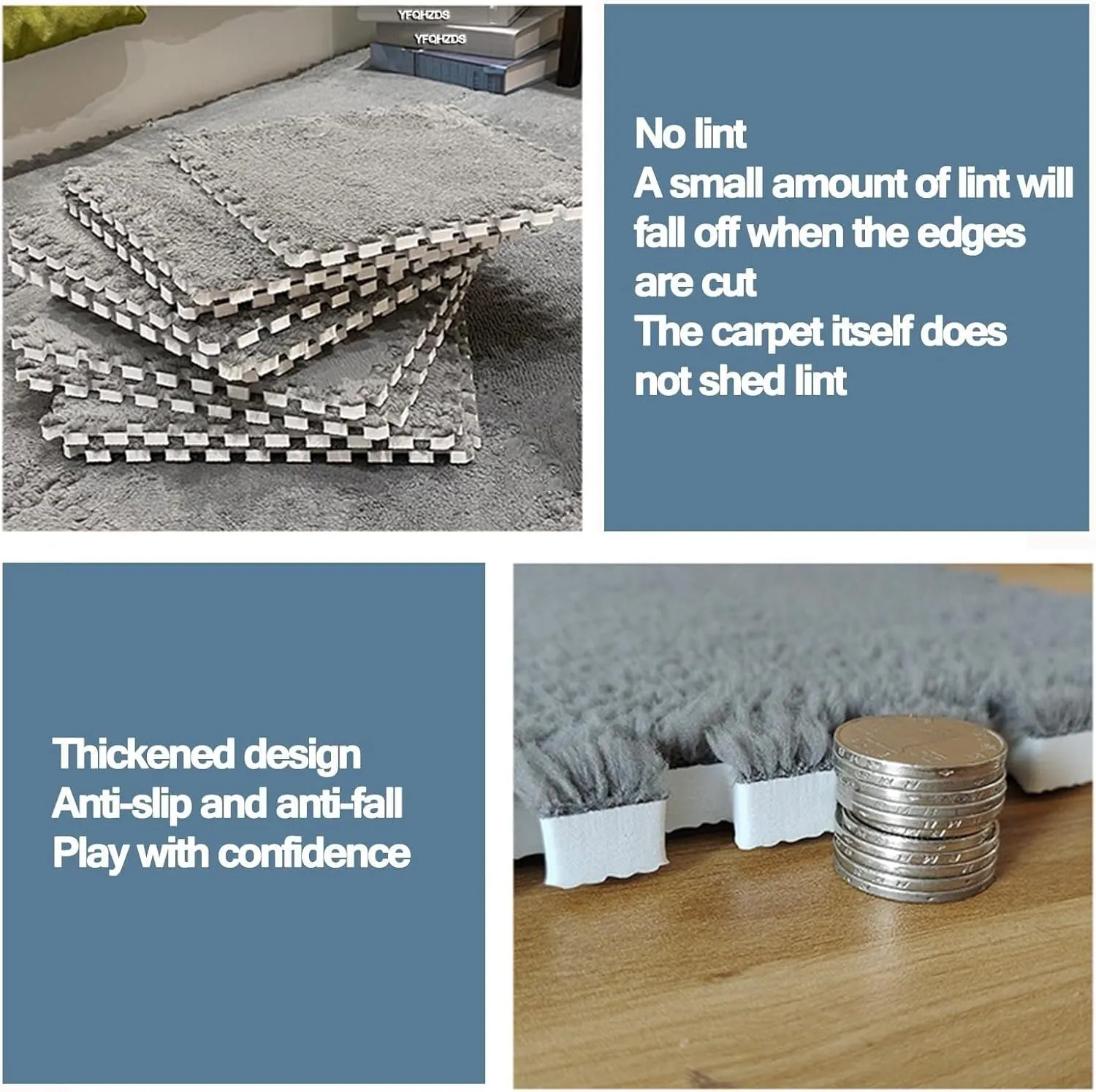 Border, Puzzle Floor Mats, Fluffy Plush descendant proliferate suitably collision spot portability Play Mat for Home Living Room Bedroom(Gray Green) 40pcs Interlocking Foam Non-Slip Carpet Tiles with 