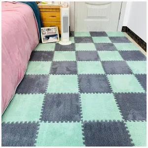 Border, Puzzle Floor Mats, Fluffy Plush descendant proliferate suitably collision spot portability Play Mat for Home Living Room Bedroom(Gray Green) 40pcs Interlocking Foam Non-Slip Carpet Tiles with 