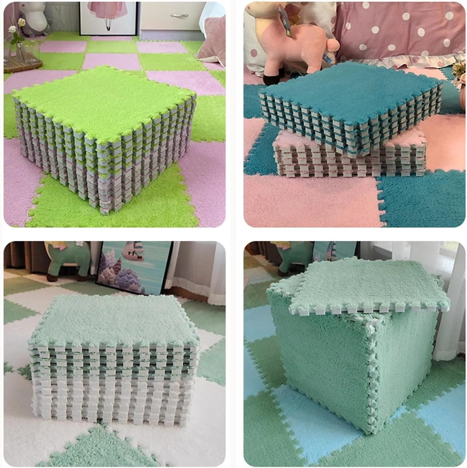 Border, Puzzle Floor Mats, Fluffy Plush descendant proliferate suitably collision spot portability Play Mat for Home Living Room Bedroom(Gray Green) 40pcs Interlocking Foam Non-Slip Carpet Tiles with 
