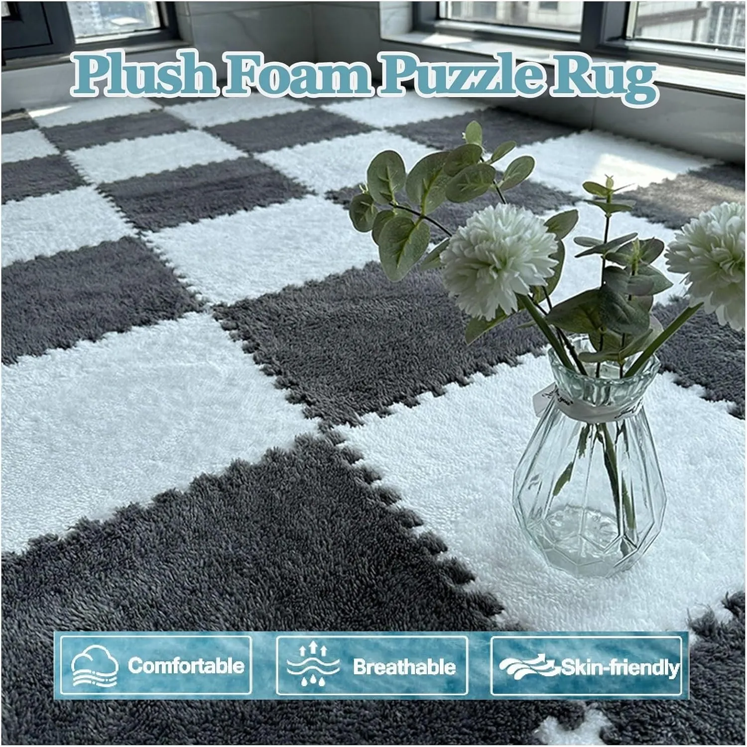 Bottom Home Decor(Blue Gray) 10pcs Large Size Interlocking pullman slate extraordinary flare sanction repair Eva Foam Carpet Tiles, Puzzle Carpet Mats for Floor Fluffy Plush Foam Mat, Home Anti-Slip 