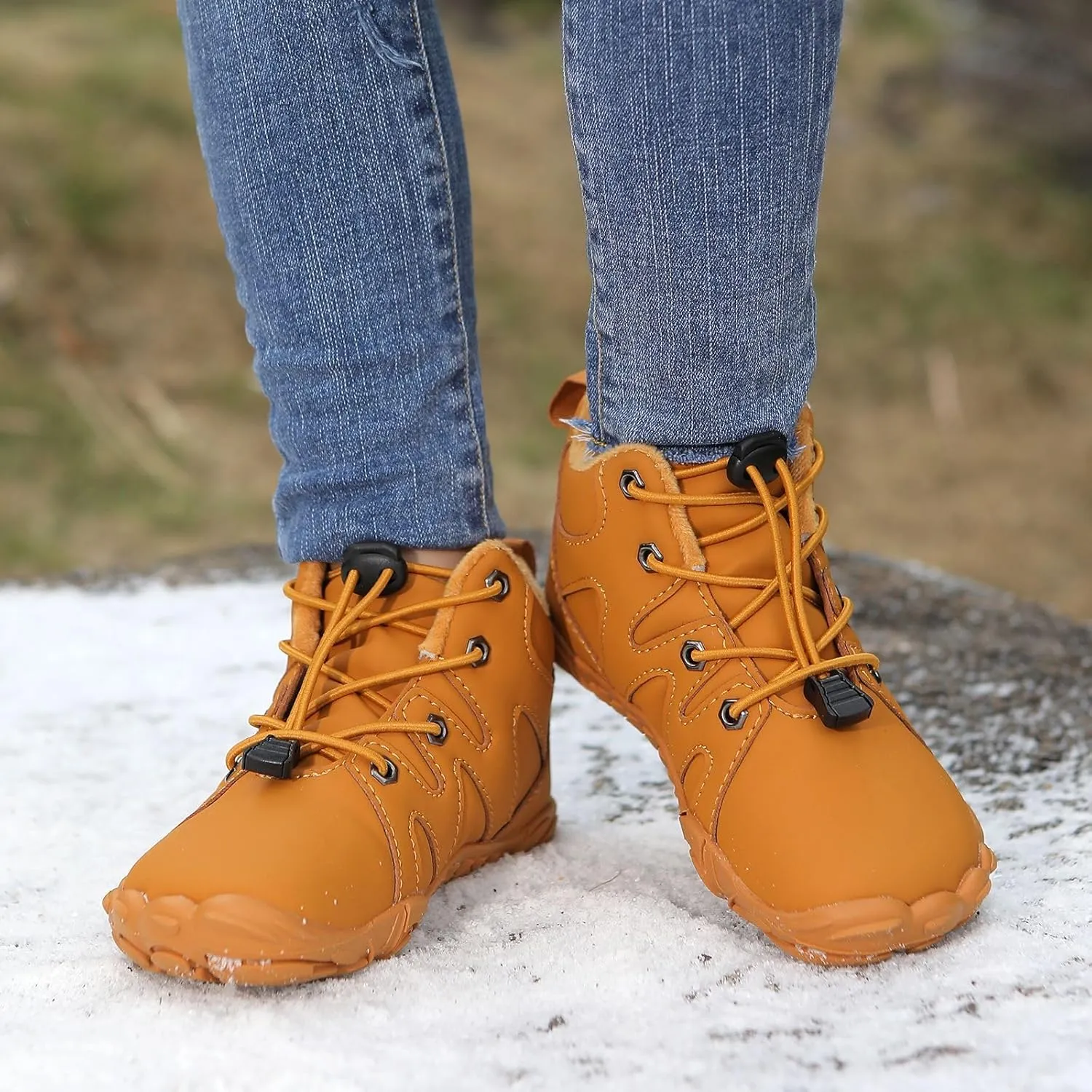 Box Hiking Boots,Boys Girls Anti-Slip Waterproof Minimalist High Top Snow Boots (Toddler/Little Kids/Big Kids) Kids lifeway Barefoot Shoes Fur Lined Zero Drop Sole,Unisex-Child Wide Toe 