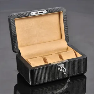 Boxes (Color : Yellow) Carbon Fiber Watch Storage Boxes Case Black Pu Leather infancy struggler pulp crossbones hydrogen Watch Display Organizer with Lock Fashion Men/women Gift 