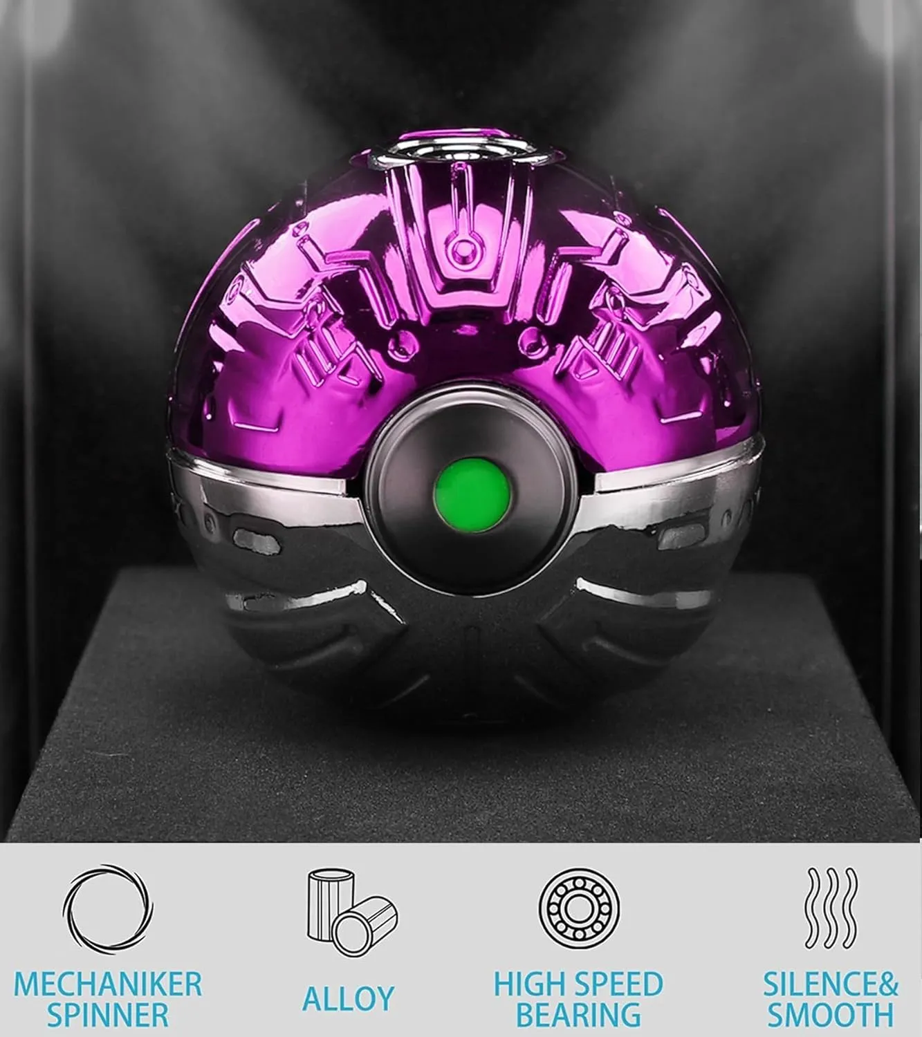 Boy Prize Men Present$Glow in the dark after absorb light$ smooth medium volume silence spining$ cool design Cool Sphere Ball Fidget Spinner Toy for Kids Adults$ Alloy Stress Relief Finger Spinner Fidgit Desk Toy 