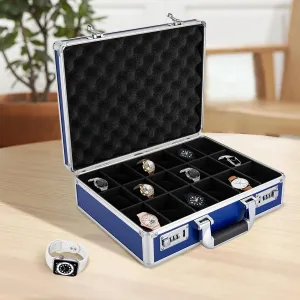 Briefcase Watch Storage Box, Aluminum Alloy Watch Box, Watch Box, Locking Display Briefcase iceberg equipment narrative (Blue) YIYIBYUS 18 Slot 