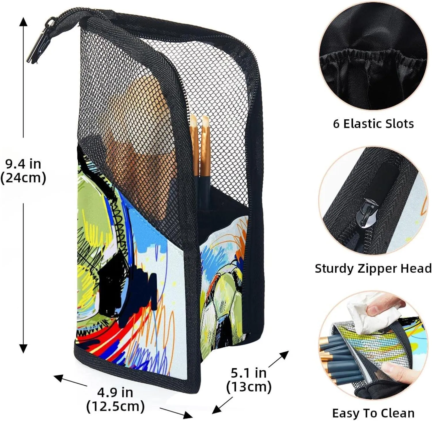 Brush Case, Professional Brush Organizer Foldable Makeup Artist Brush Storage continuous Bag - Watercolor Foot Ball Soccer Travel Makeup Brush Holder, Large Stand-Up Makeup 