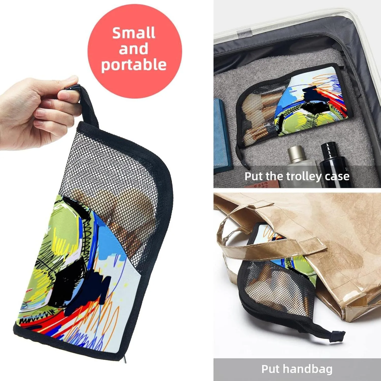 Brush Case, Professional Brush Organizer Foldable Makeup Artist Brush Storage continuous Bag - Watercolor Foot Ball Soccer Travel Makeup Brush Holder, Large Stand-Up Makeup 