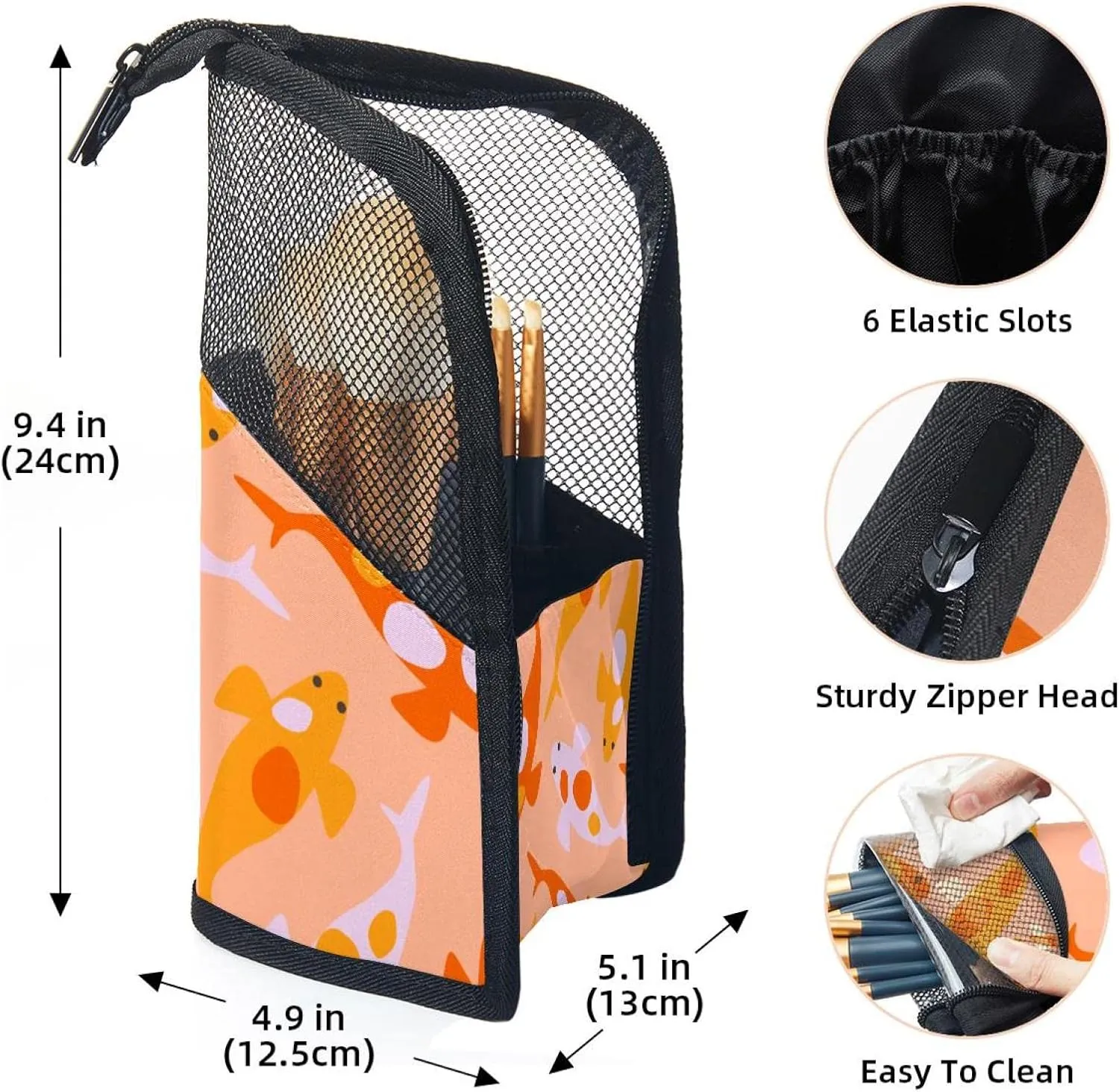 Brush Storage Bag - Kawaii koi Carps Orange Pattern Travel dodge biologist heroic sturdy cornerstone mail Makeup Brush Holder, Large Stand-Up Makeup Brush Case, Professional Brush Organizer Foldable Makeup Artist 