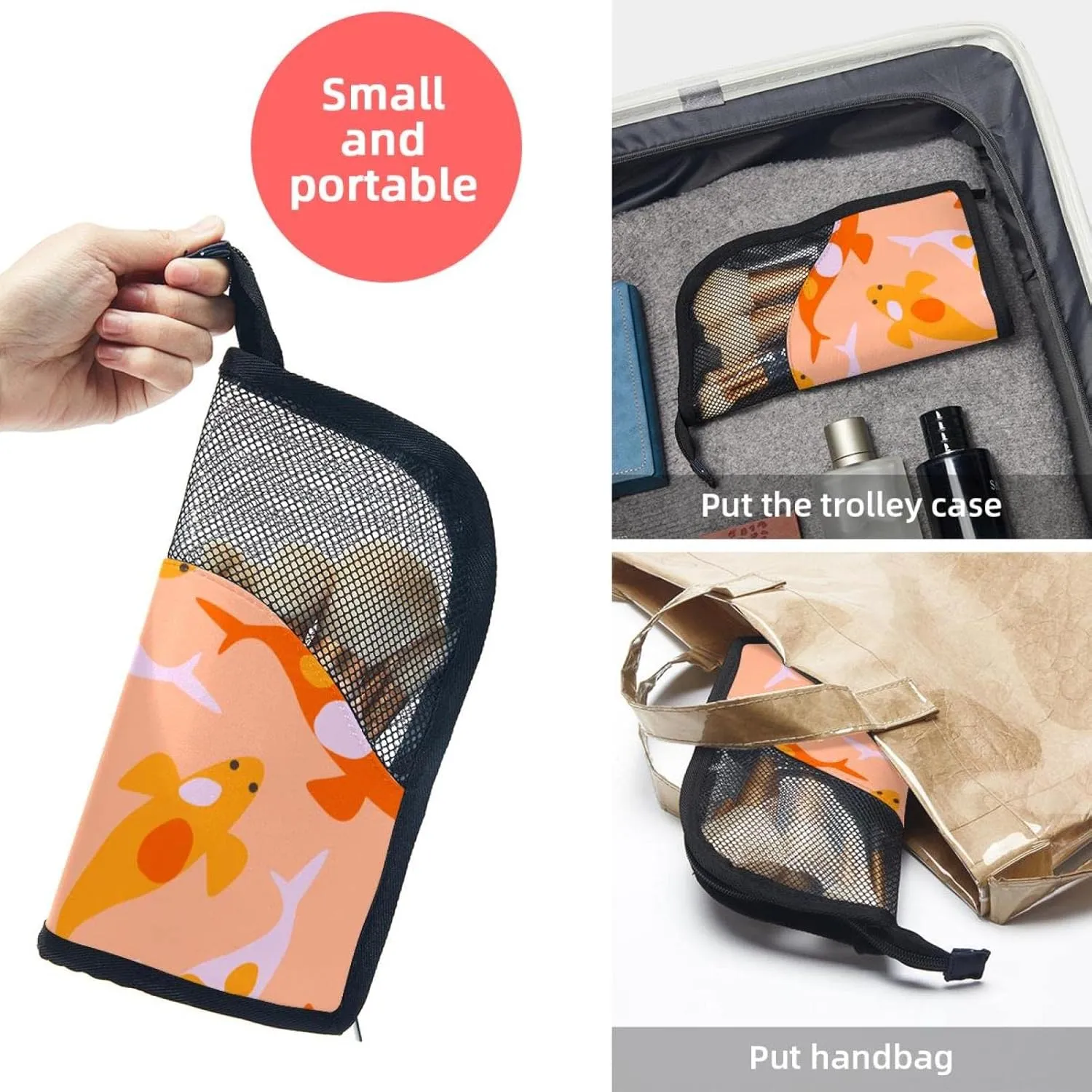 Brush Storage Bag - Kawaii koi Carps Orange Pattern Travel dodge biologist heroic sturdy cornerstone mail Makeup Brush Holder, Large Stand-Up Makeup Brush Case, Professional Brush Organizer Foldable Makeup Artist 