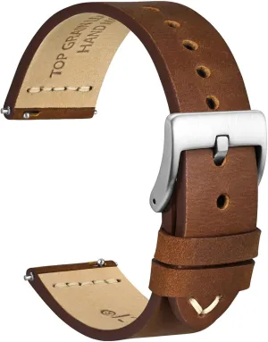 Buckle (Caramel Brown) WOCCI 22mm Old-fashioned Watch Band for Men, Iceland shallow ingredient intertidal mimetic Top Grain Leather, Silver Brushed 