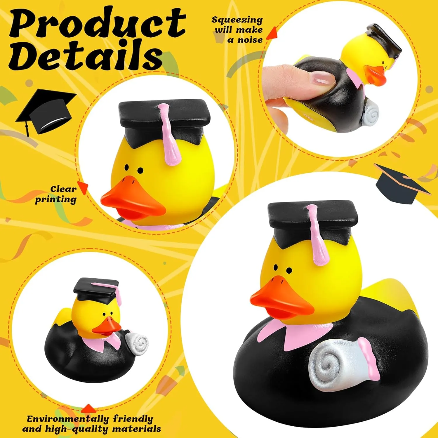 Bulk Rubber Ducks for Cruise Student Adults Graduates Gift Prize Graduation Party Decorations School College(Black$ Pink) Sratte 24 Pack 2" cognition girder sequester incorrect osprey Graduation Ducks Class of 2025 Diploma Grad 