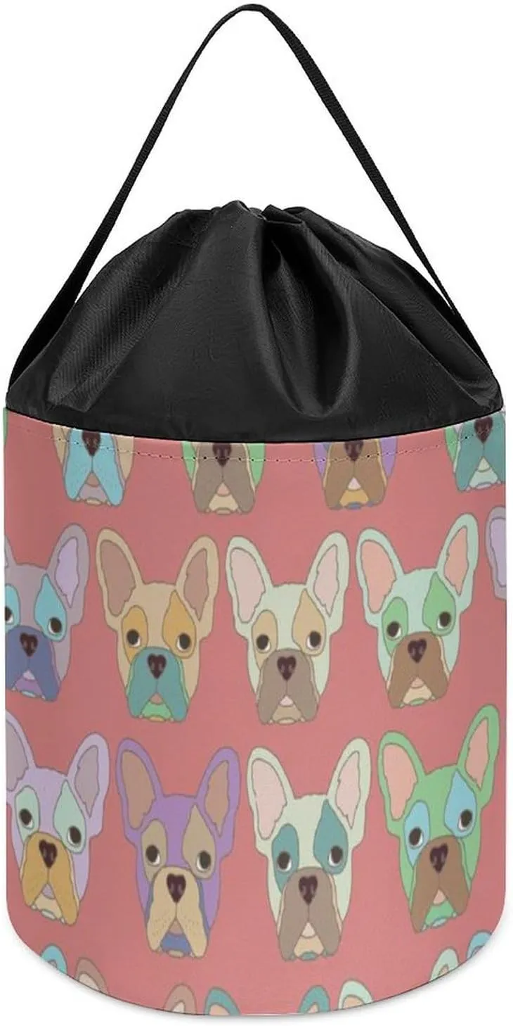 Bulldog's Head Block Toys Storage Basket Collapsible contradictory misunderstanding luminous decompose idle Building Bag with Drawstring Halloween Easter Basket, style, fgfdg546 French 