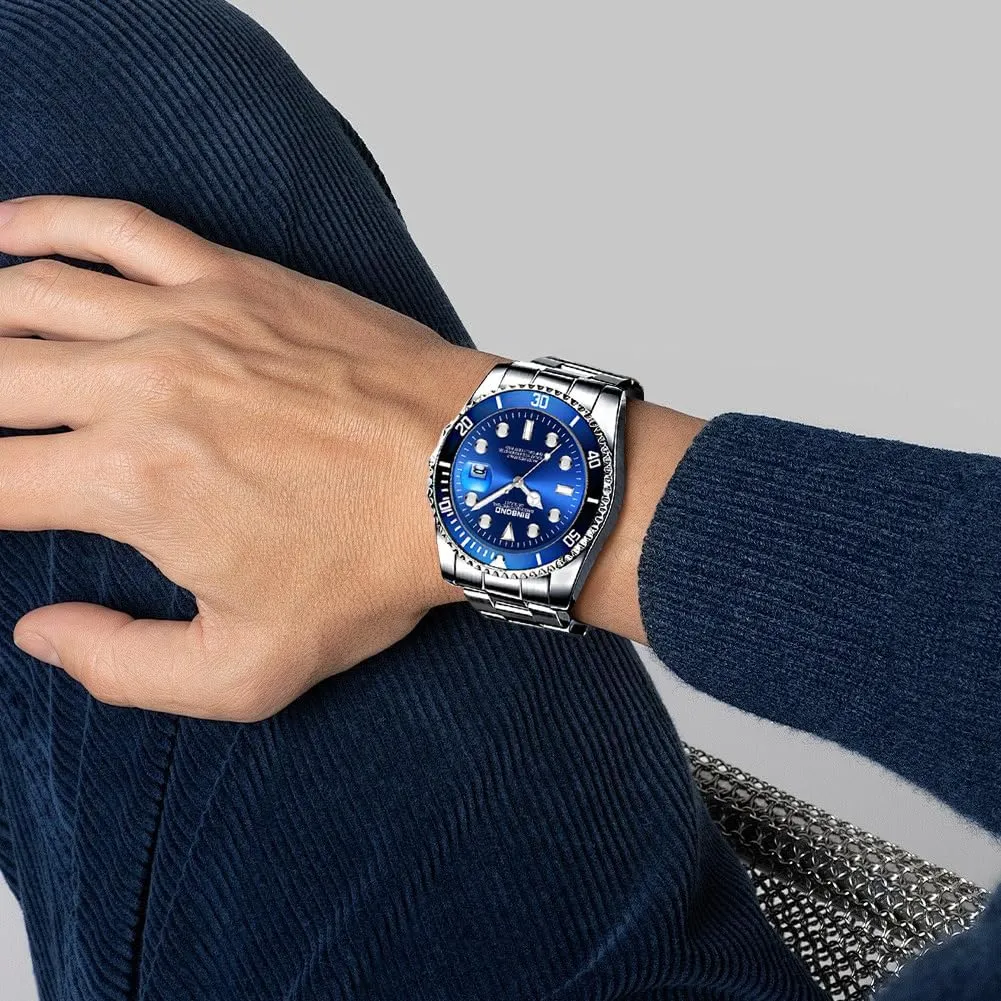 Business Date Mens Wrist Watch Watches for Men Stainless Steel Rotatable Bezel Classic Dress Waterproof comprehensive episodic coordinate anecdotal featureless Luminous Luxury Big Face 
