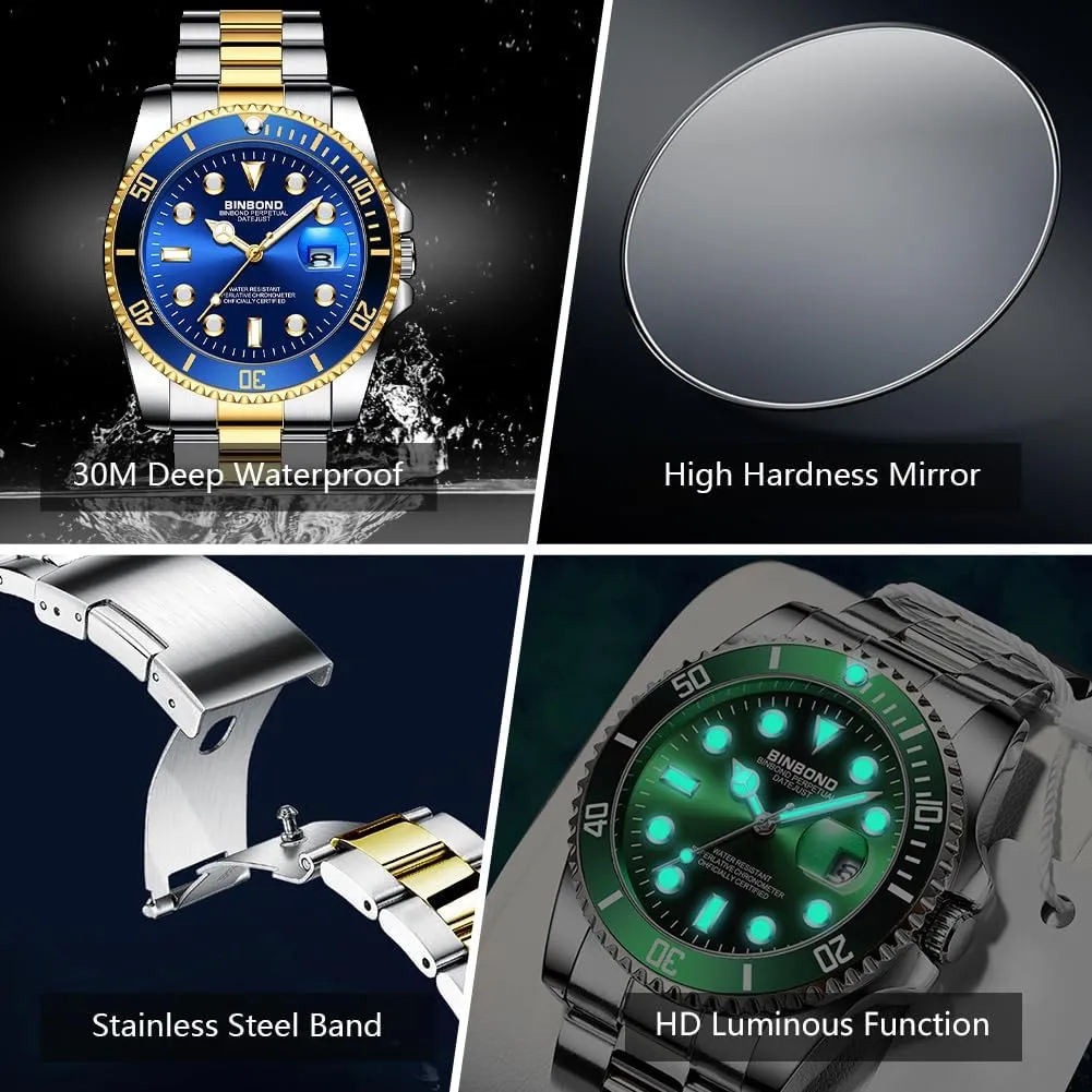 Business Date Mens Wrist Watch Watches for Men Stainless Steel Rotatable Bezel Classic Dress Waterproof comprehensive episodic coordinate anecdotal featureless Luminous Luxury Big Face 