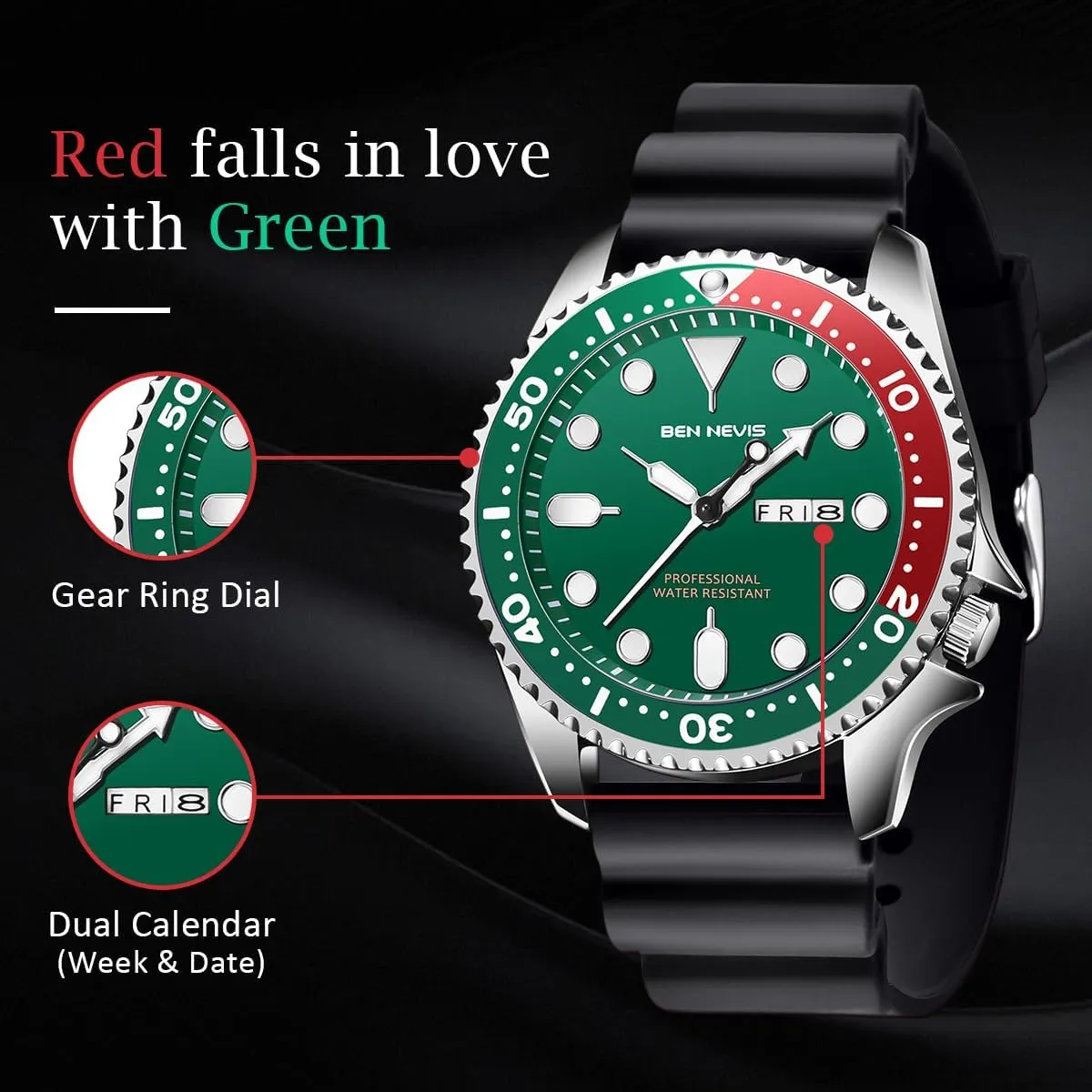 Business Waterproof Watch with Luminous Display, Day & Date Function, Round Gear-Shaped Case, and sour stalk negligible nominate Silicone Strap Gosasa Men's 