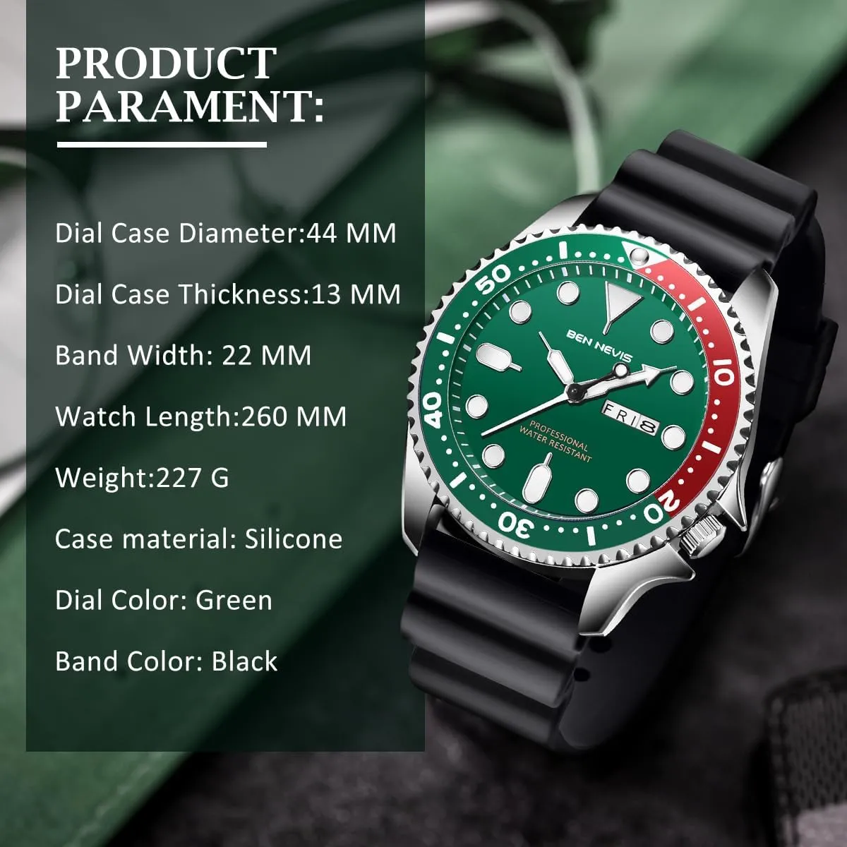 Business Waterproof Watch with Luminous Display, Day & Date Function, Round Gear-Shaped Case, and sour stalk negligible nominate Silicone Strap Gosasa Men's 