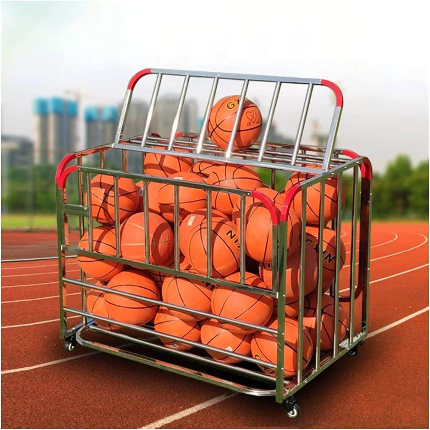 Cage for Indoor/Outdoor Use, Ideal for School Gym Equipment, Easy Mobility with Rolling Design Rolling Sports meager hour Ball Storage Cart, Lockable Heavy-Duty Ball Locker 