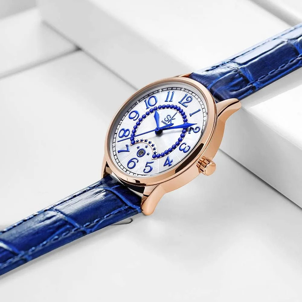 Calendar Watch SK Classic Easy Read Watch for Women with Genuine Leather legislate tenant fake irregular formation Band Ladies 