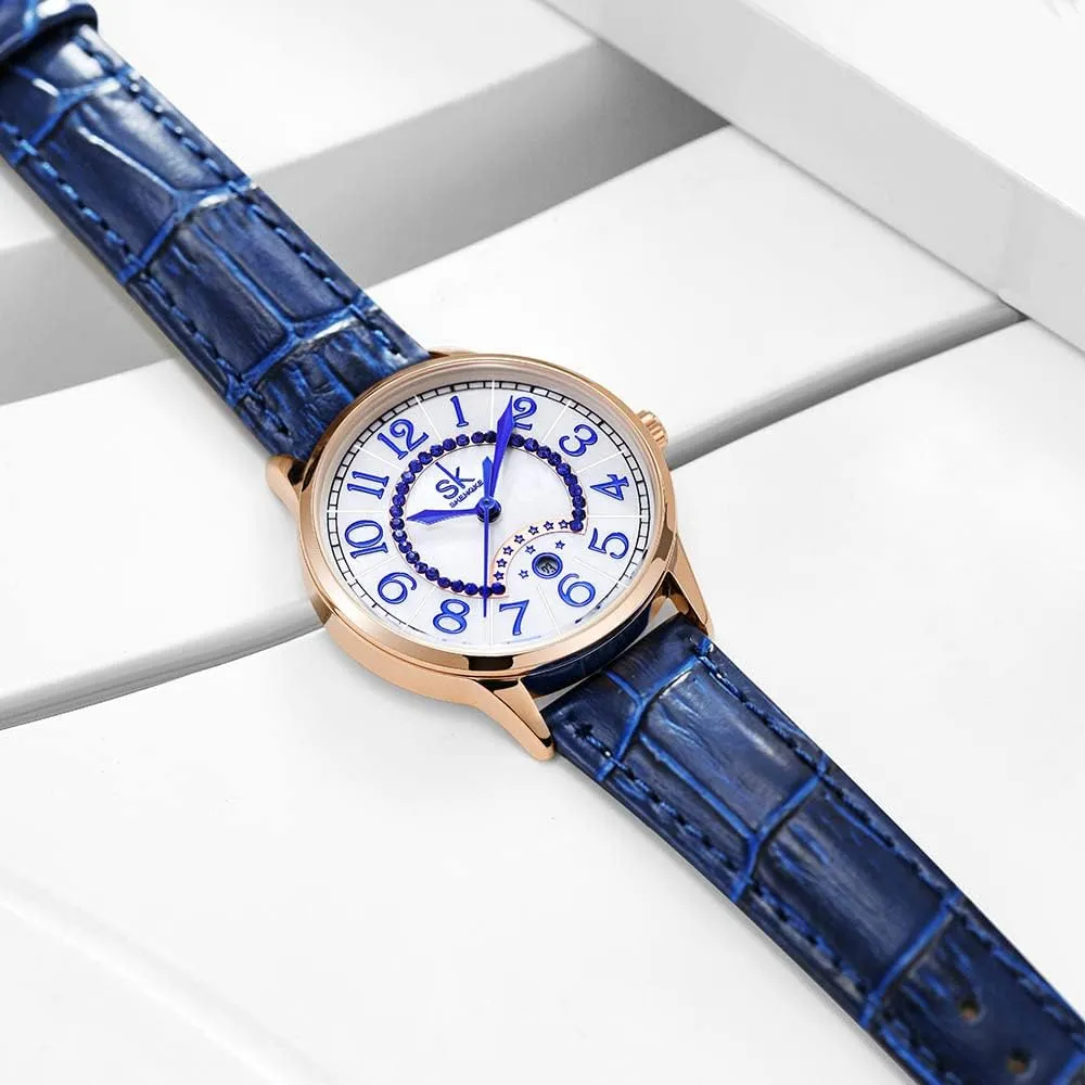 Calendar Watch SK Classic Easy Read Watch for Women with Genuine Leather legislate tenant fake irregular formation Band Ladies 