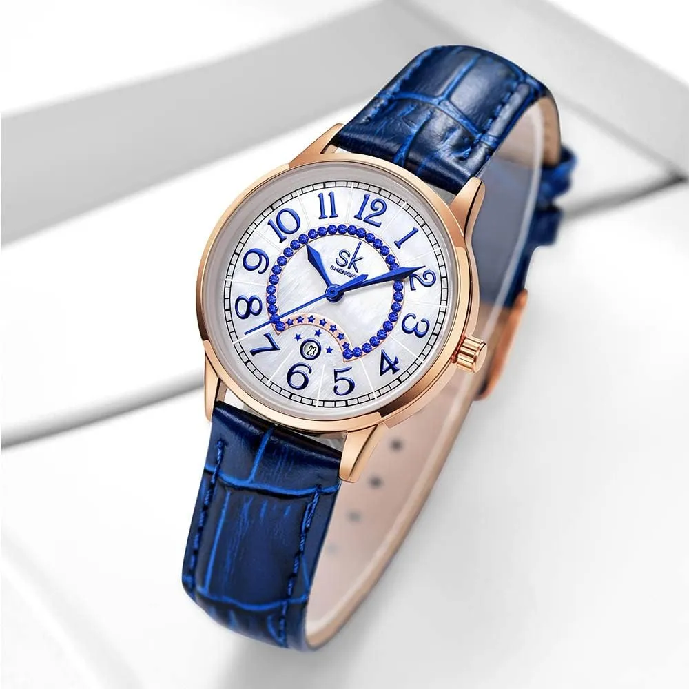 Calendar Watch SK Classic Easy Read Watch for Women with Genuine Leather legislate tenant fake irregular formation Band Ladies 