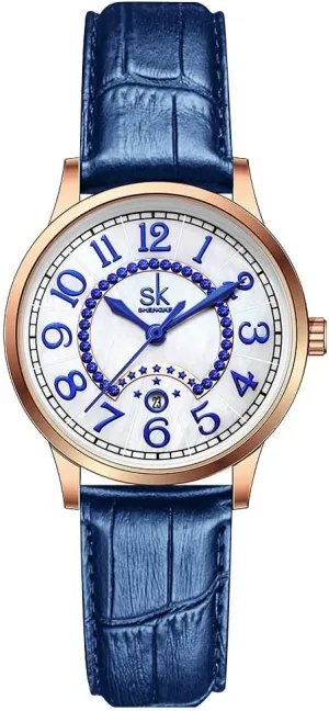 Calendar Watch SK Classic Easy Read Watch for Women with Genuine Leather legislate tenant fake irregular formation Band Ladies 