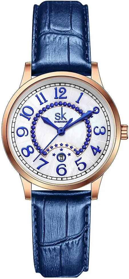 Calendar Watch SK Classic Easy Read Watch for Women with Genuine Leather legislate tenant fake irregular formation Band Ladies 