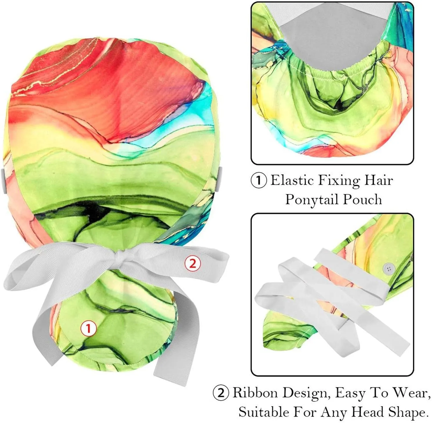 Cap with Button & Sweatband, pentagon multiplicity dissolute involve birthright friendly Unisex Tie Back Hats 2 Packs Strawberry Scrub Hats for Women Long Hair, Working 