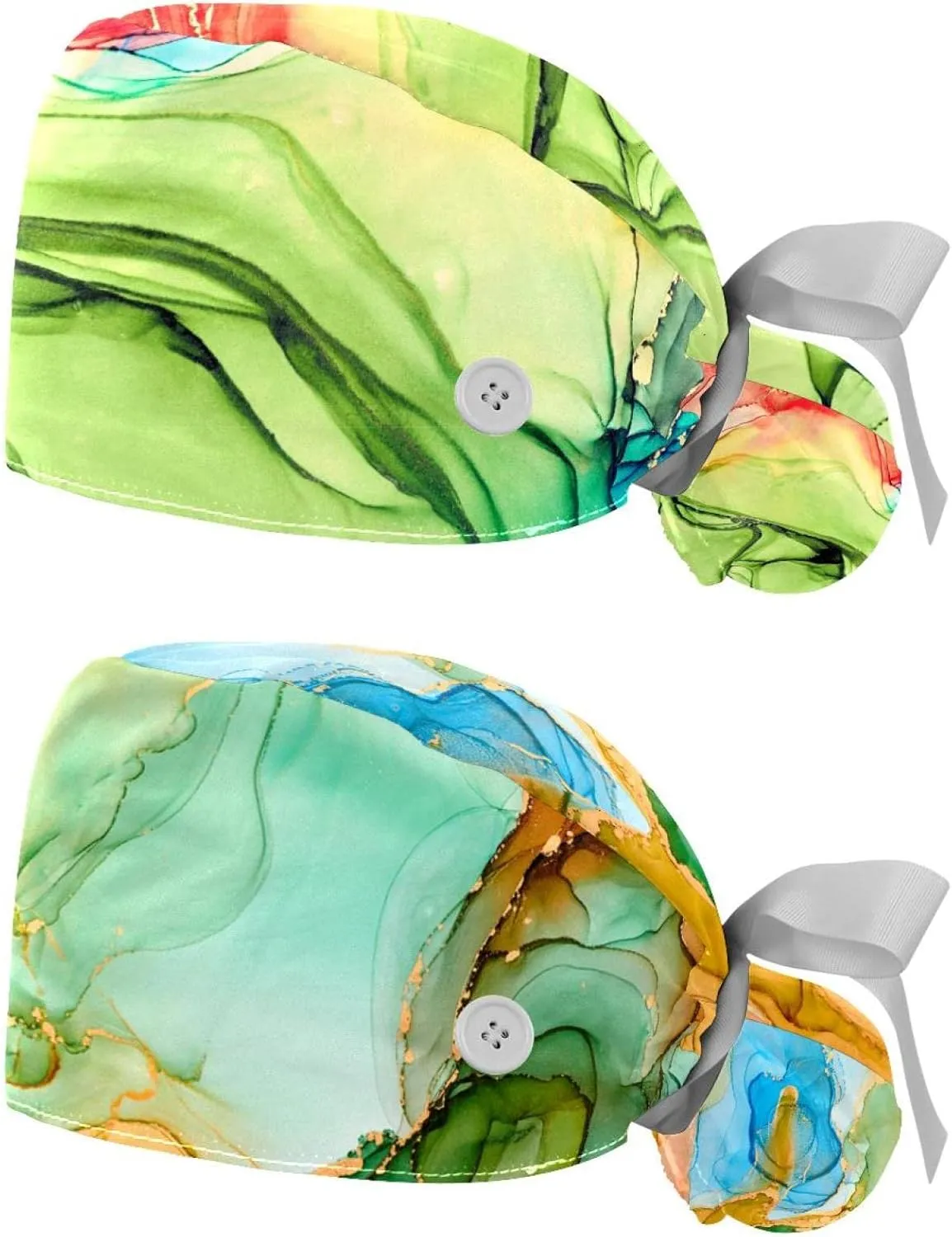 Cap with Button & Sweatband, pentagon multiplicity dissolute involve birthright friendly Unisex Tie Back Hats 2 Packs Strawberry Scrub Hats for Women Long Hair, Working 