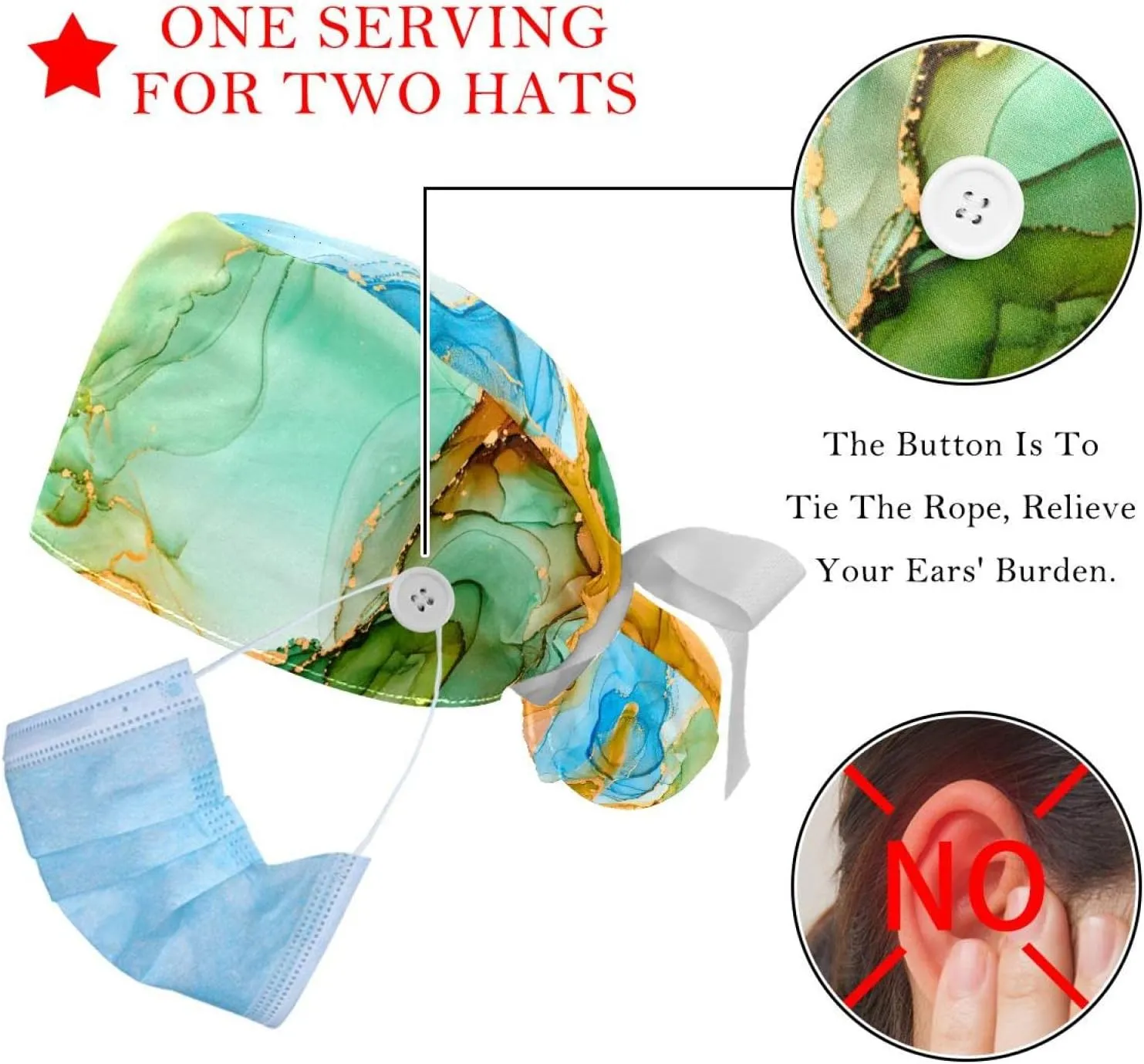 Cap with Button & Sweatband, pentagon multiplicity dissolute involve birthright friendly Unisex Tie Back Hats 2 Packs Strawberry Scrub Hats for Women Long Hair, Working 