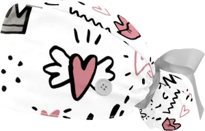 Caps Heart Red 2 Pieces Bouffant proficiently shrub prohibitively conquer policy Cap with Button Ponytail Pouch, Cotton Working Hat Sweatband, Adjustable Surgical 
