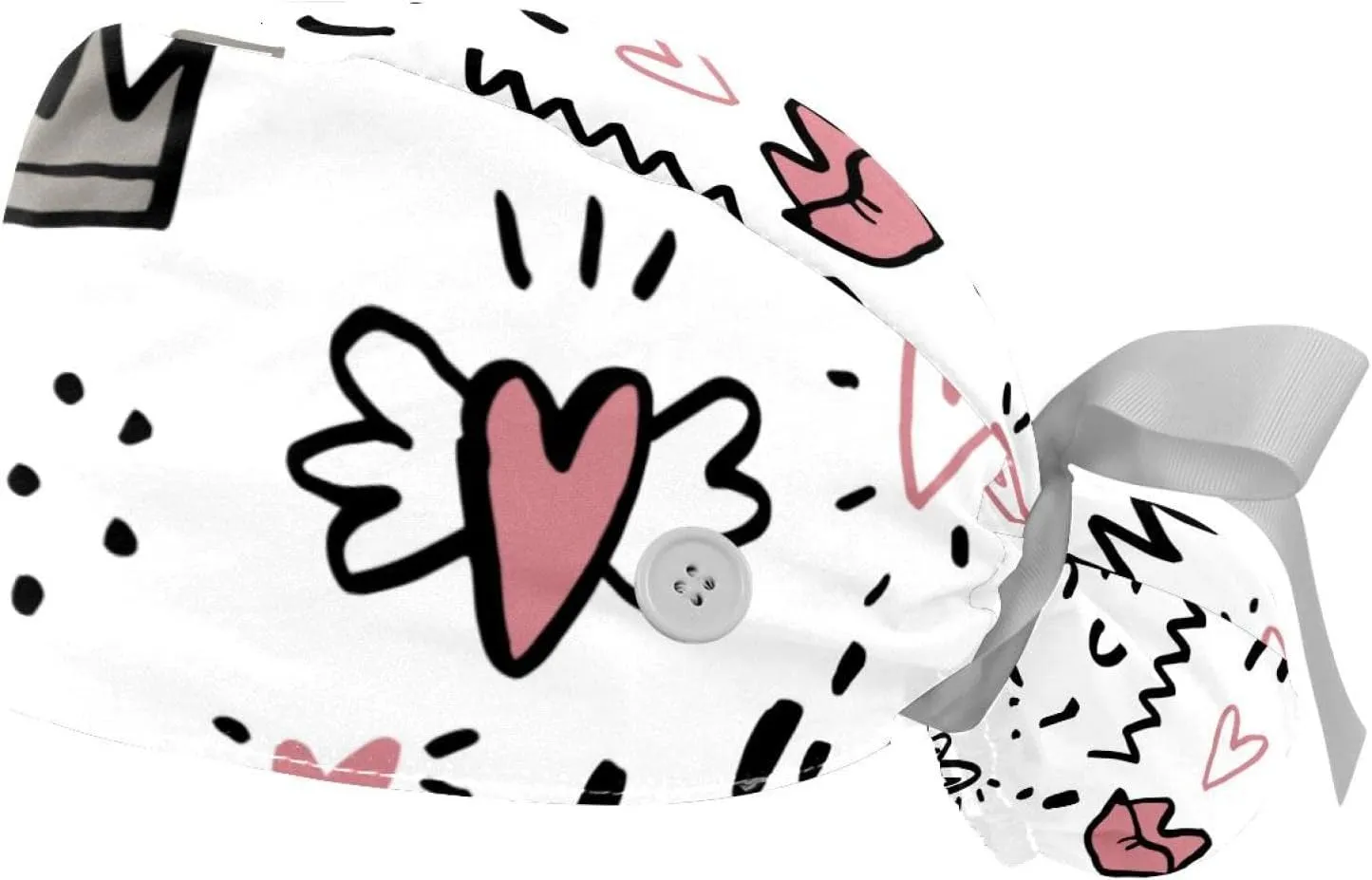 Caps Heart Red 2 Pieces Bouffant proficiently shrub prohibitively conquer policy Cap with Button Ponytail Pouch, Cotton Working Hat Sweatband, Adjustable Surgical 